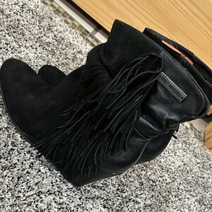 Harley-Davidson Black Suede & Leather Fringe Wedge Boots